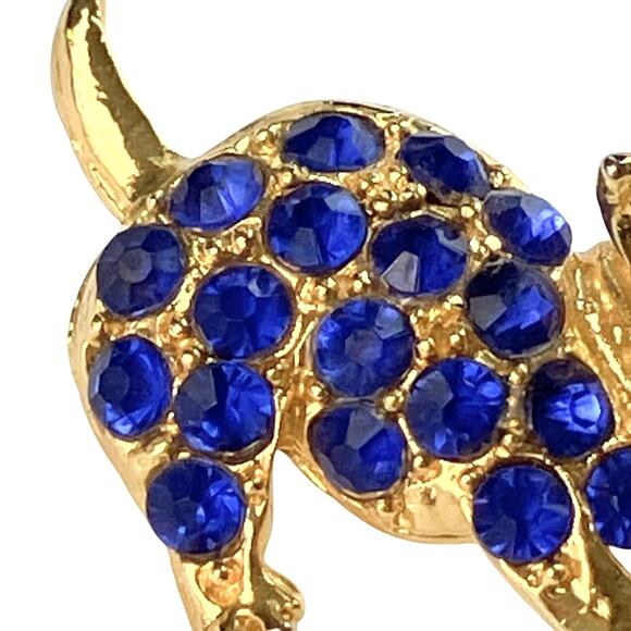 VTG Whimsical Figural Cat Brooch Gold Tone Red Blue Rhinestone Playful Pin - Picture 3 of 8